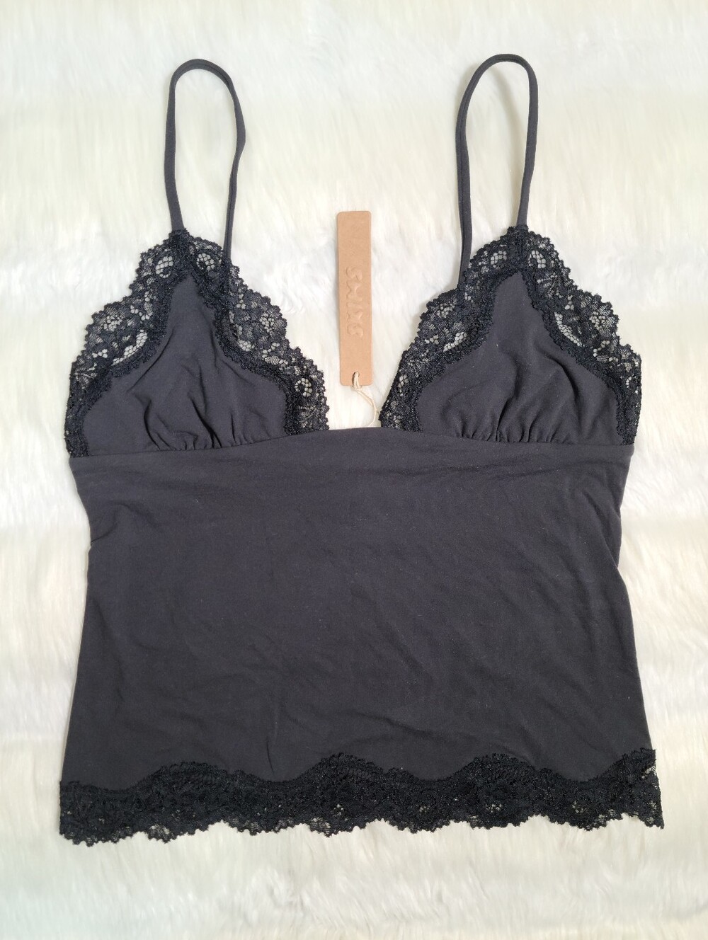 SKIMS Fits Everybody Lace Triangle Cami Black Onyx Women Small NEW